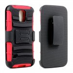 Wholesale Samsung Galaxy S5 Armor Shell Case Stand and Holster Clip (Black Red)